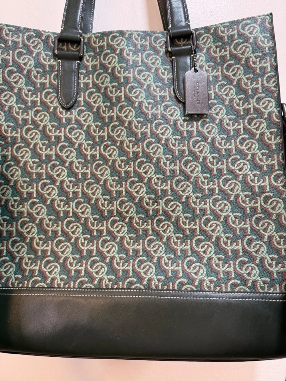 Coach Graham Structured Tote Signature Monogram Print Men's Crossbody Green NWT